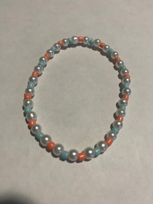 light blue & coral pearl bracelet